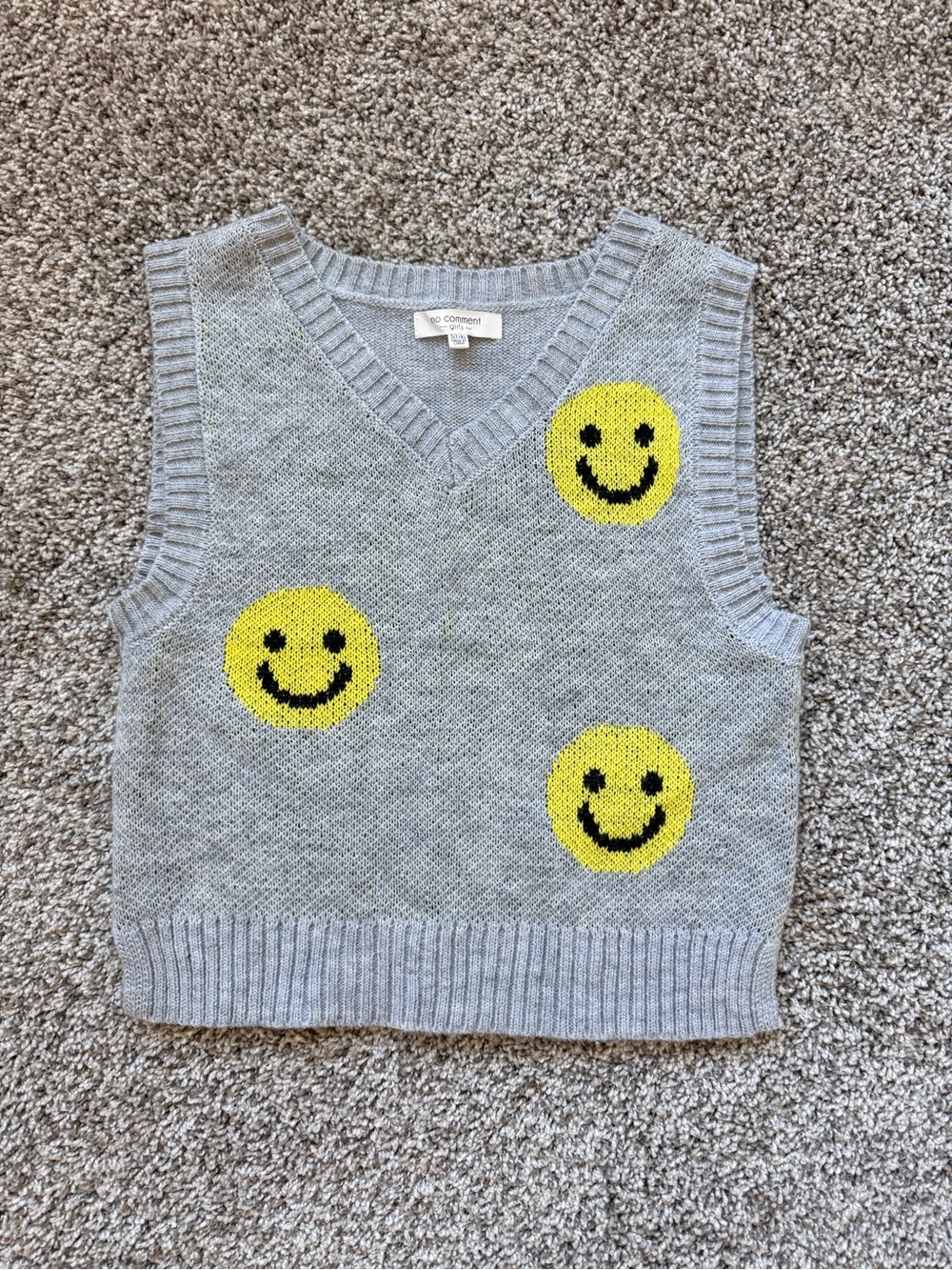 No Comment Kids Gray Knit Vest with Yellow Smiley Faces